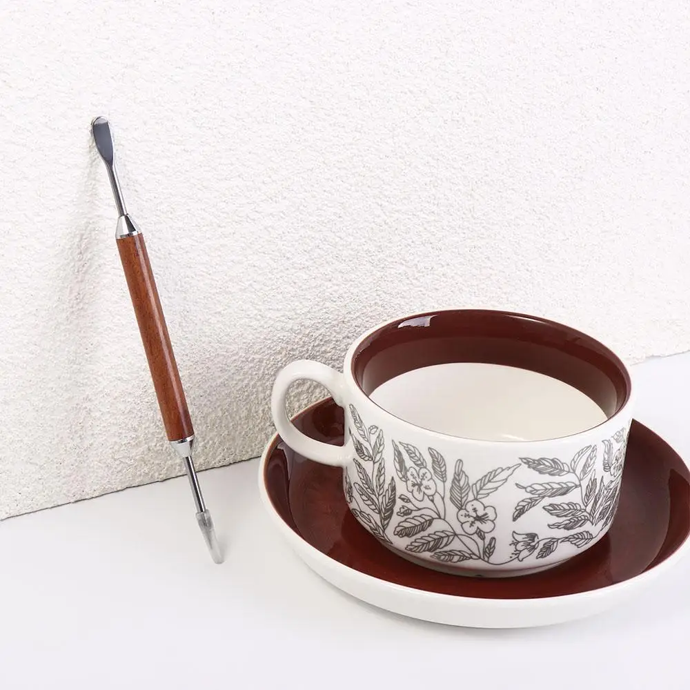 Stainless Steel Coffee Art Needles with Wood Handle with Box Coffee Latte Art Pen Double Ended Design Rustproof