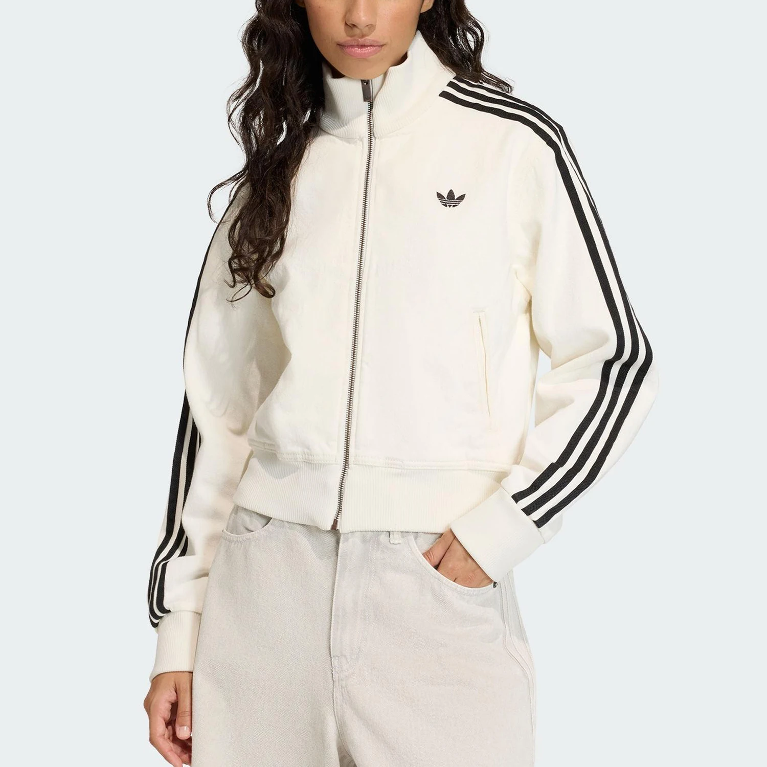 Adidas genuine clover women's standing collar knitted embroidered casual jacket KD2892