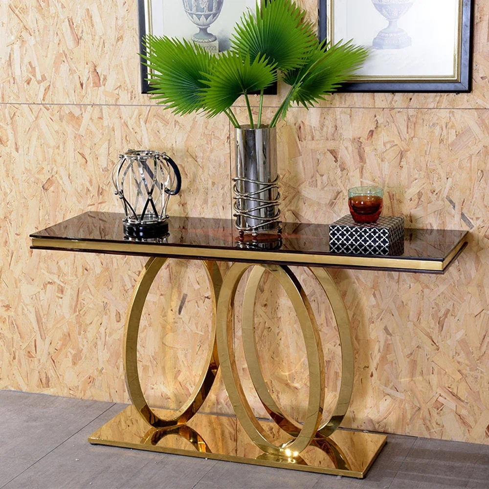 Living room furniture, golden foyer console table, luxurious mirror finish