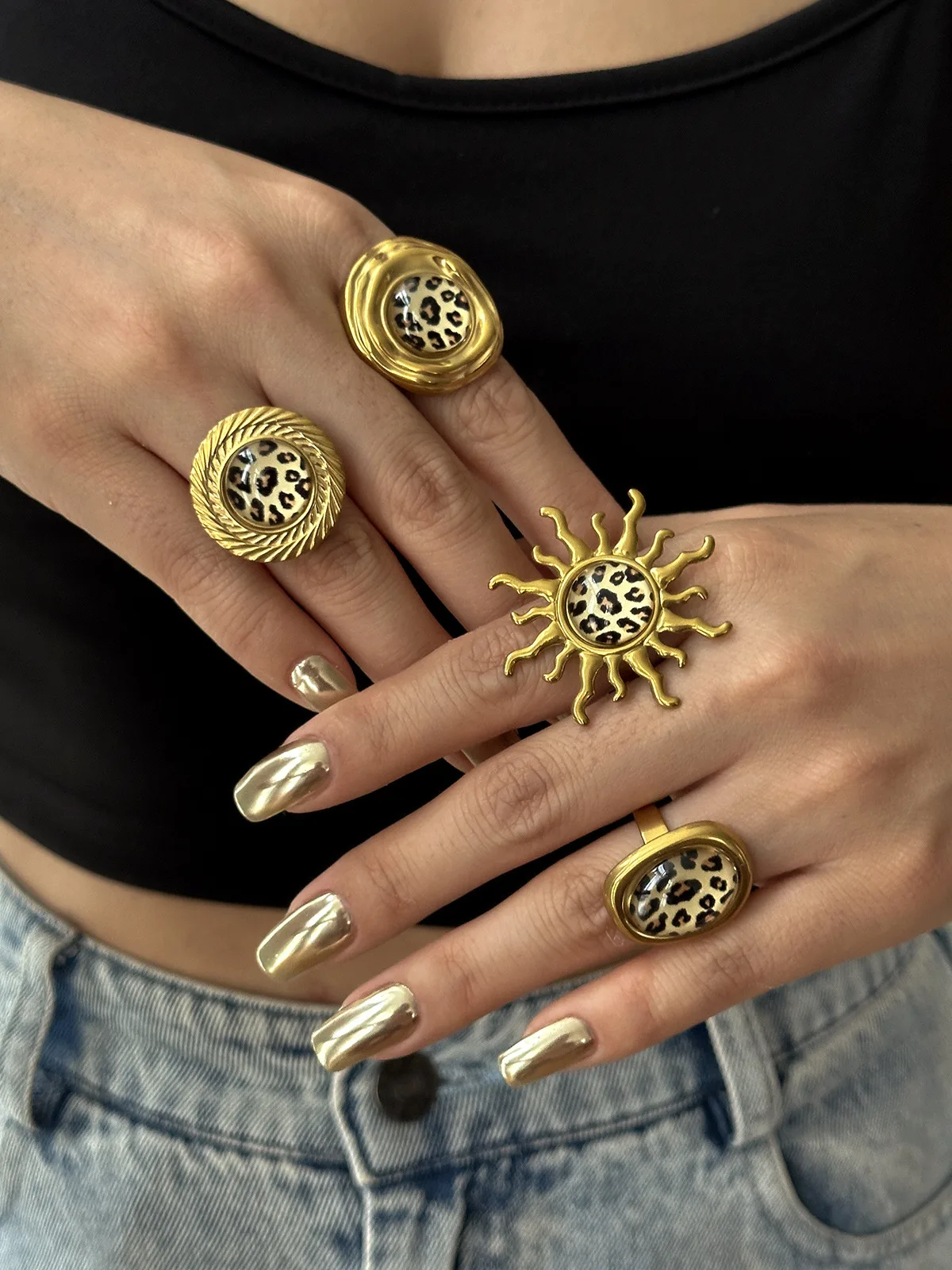 Auffällige Ringe aus Edelstahl mit Leopardenmuster für Damen, vergoldet, mit Tiermotiv, als Statement-Schmuck für Partys und den Alltag, wasserdicht, ideal als Geschenk. – Detail 6