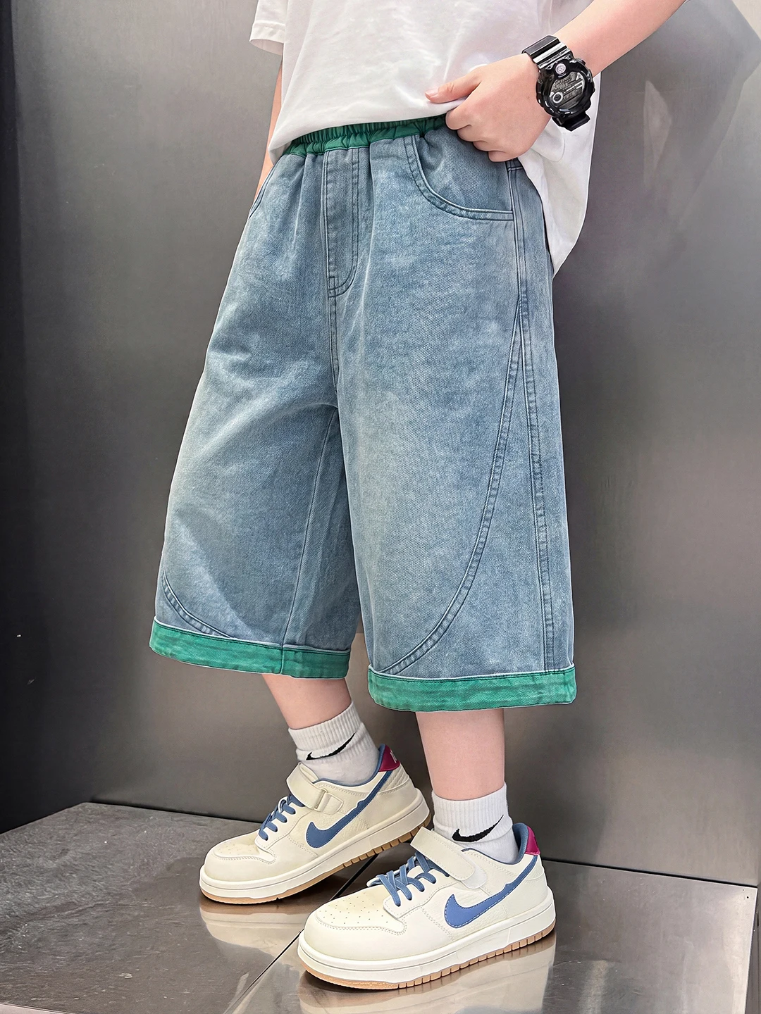pantalones-cortos-de-mezclilla-delgados-de-verano-para-ninos-corte-recto-casual-cintura-elastica-pantalones-de-siete-punto