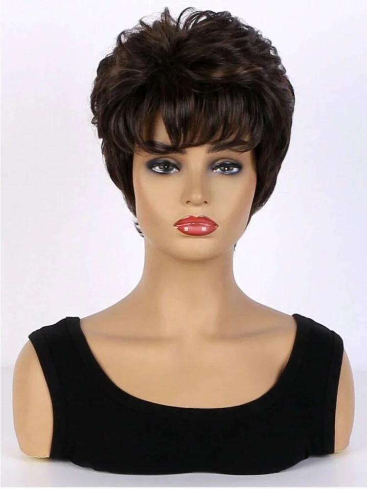 Short Wig for Women, Synthetic Wig, Non-adhesive, Wear-resistant, Heat-Resistant, Natural, Short Layer, Suitable for beginners