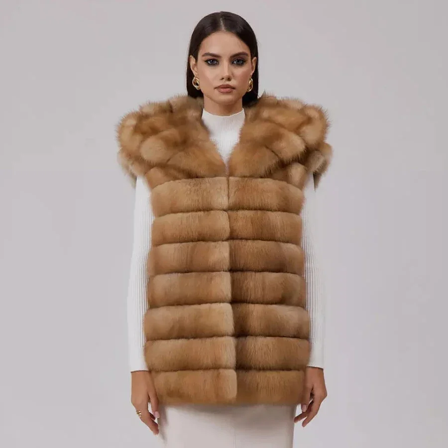 

Natural Fur Vests For Women Real Fox Fur Vest Lapel Winter Fashion Waistcoats Luxury New Arrivals