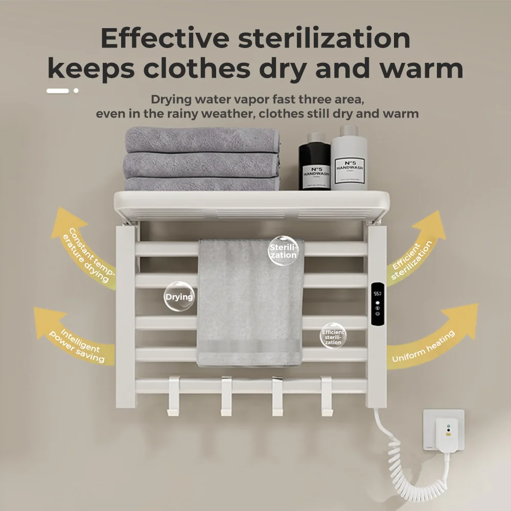 

Электрическая вешалка для полотенец с подогревом для ванной комнаты, 110 В-220 В, 95 Вт, усовершенствованная вешалка для полотенец, умный сенсорный экран, сушка для банных полотенец