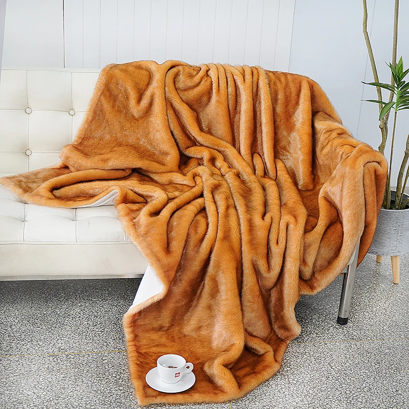 Swedish classic  Solid orange Faux Fur Throw Blanket Warm Winter Autumn fluffy Single Double Size Fluffy Plush Throw Blanket