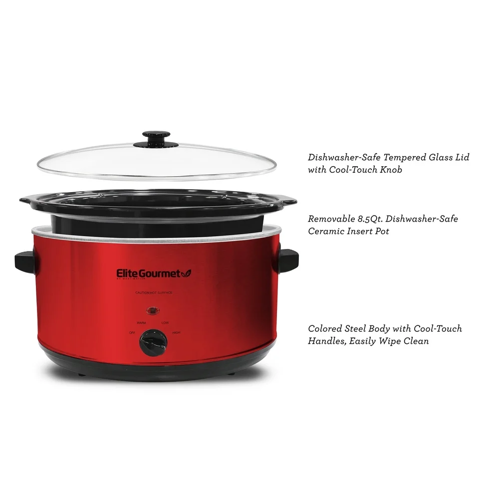Pentola a cottura lenta in acciaio inossidabile da 8,5 Qt con coperchio in vetro temperato Zuppe Stufe Arrosti Cacciole Curries Chili Elettrodomestico da cucina