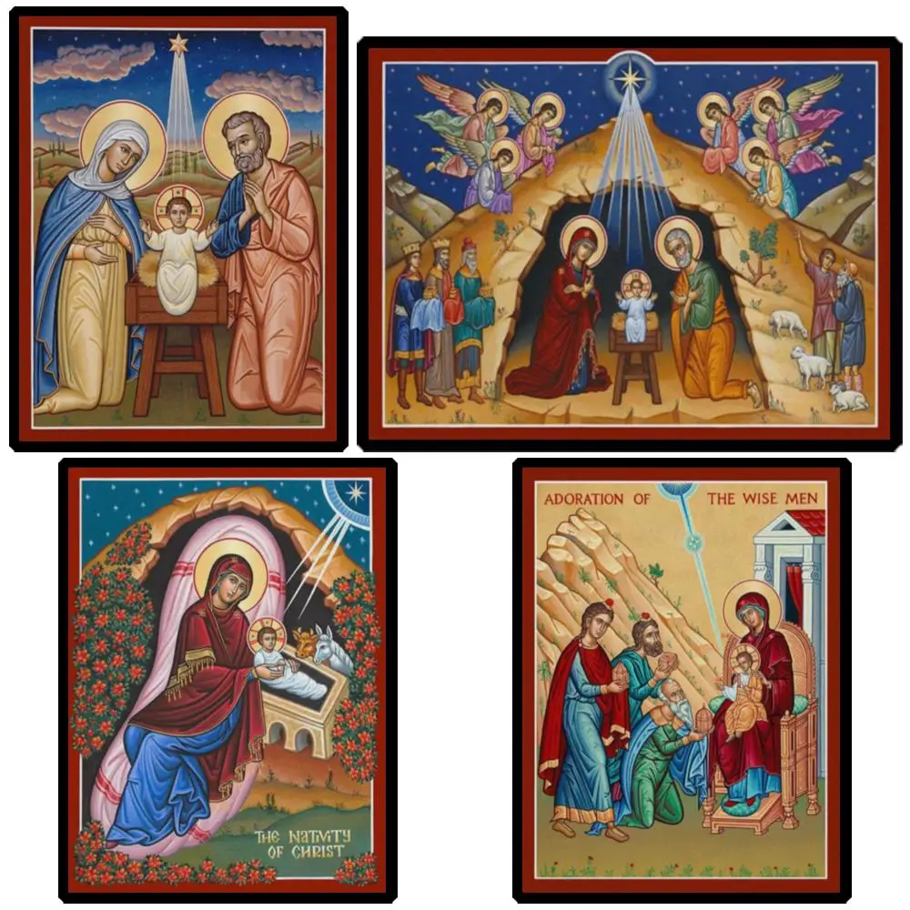 Nativity of Christ Icon of the Great Feasts Canvas Print Greek Orthodox Byzantine Art Large Religous Wall Decor for Baptism Gift