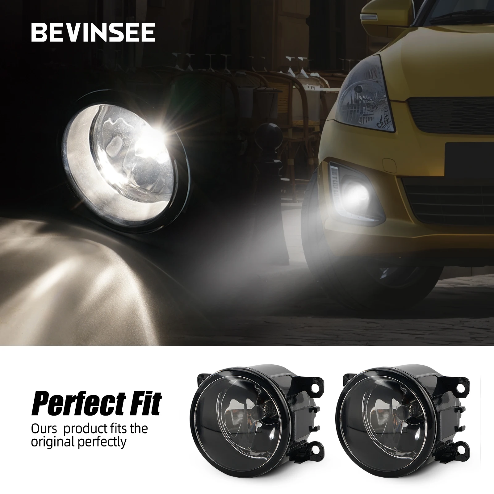 BEVINSEE Pair Clear Front Fog Light Kit For Suzuki Alto Grand Vitara Splash SX4 4DrSedan 2006-2012