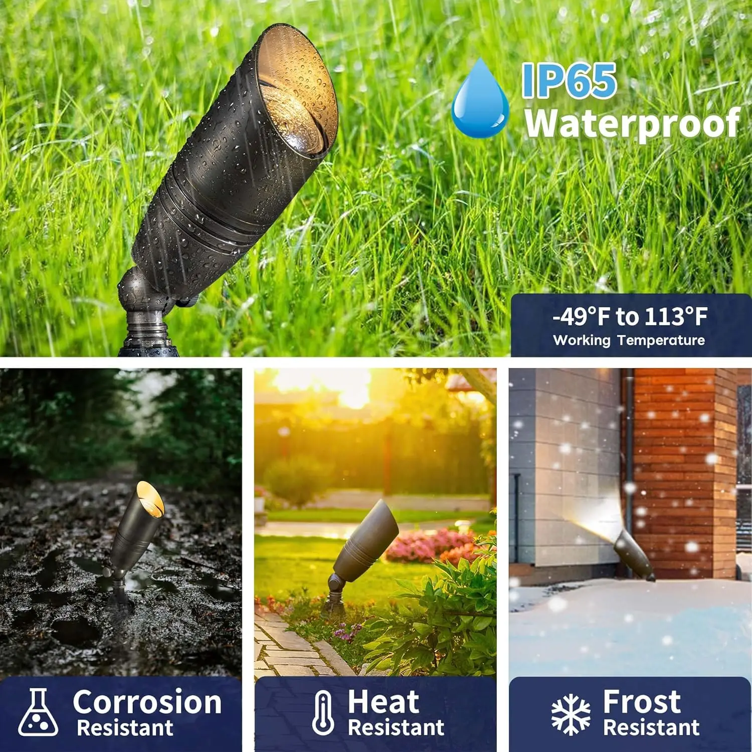 Solid Brass Landscape Spotlight Wired, 12V Outdoor LED Bullet Uplights, Waterproof Electric Bronze for