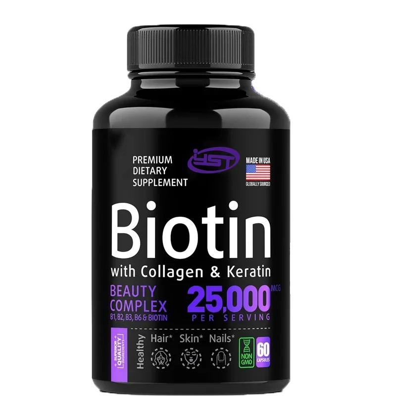 Biotine collageen keratine supplement - haar-, huid- en nagelvitamines, haargroevitamines, geschikt voor vrouwen en mannen, 60 capsules