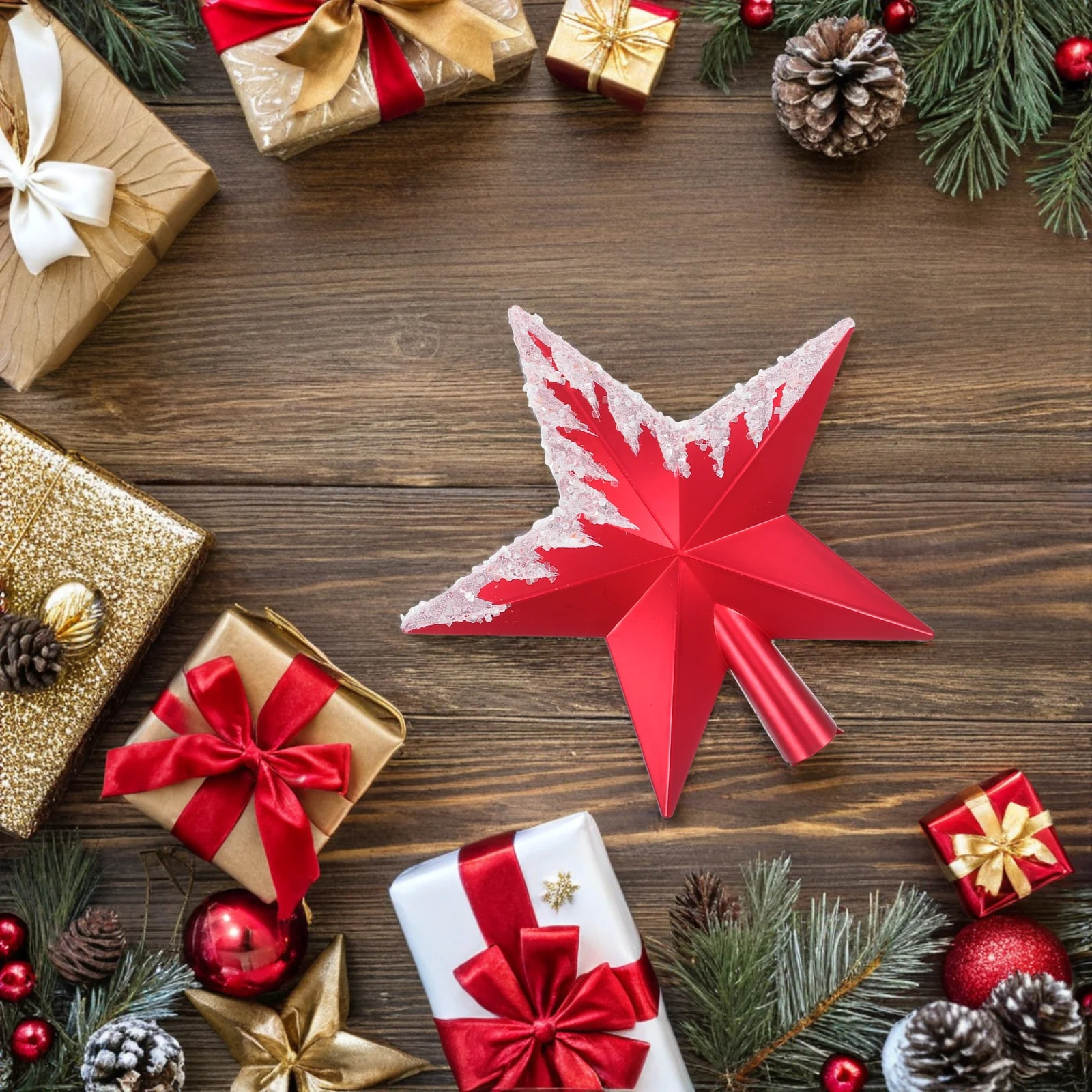 

Christmas Tree Topper .86 Inch Red 3D Glittered Snowflake Design Festive Holiday Decoration for Xmas Tree Treetop Ornament