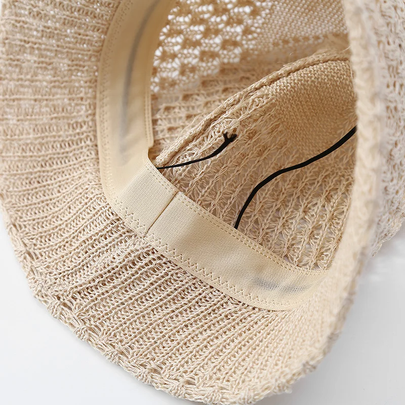 Summer Linen Bucket Hat for Women Breathable Sun Protection Knitted Fisherman Hat Panama Caps for Ladies Sombrero Pescador