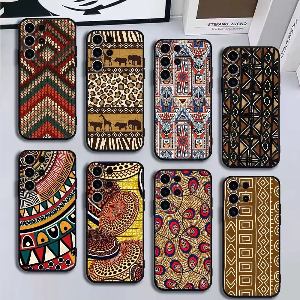 

African Wax Fabric Phone Case For SamsungS25,24,21,22,23,30,Ultra,20,Plus,Fe,Lite,Note,10,9,Soft Black Cover