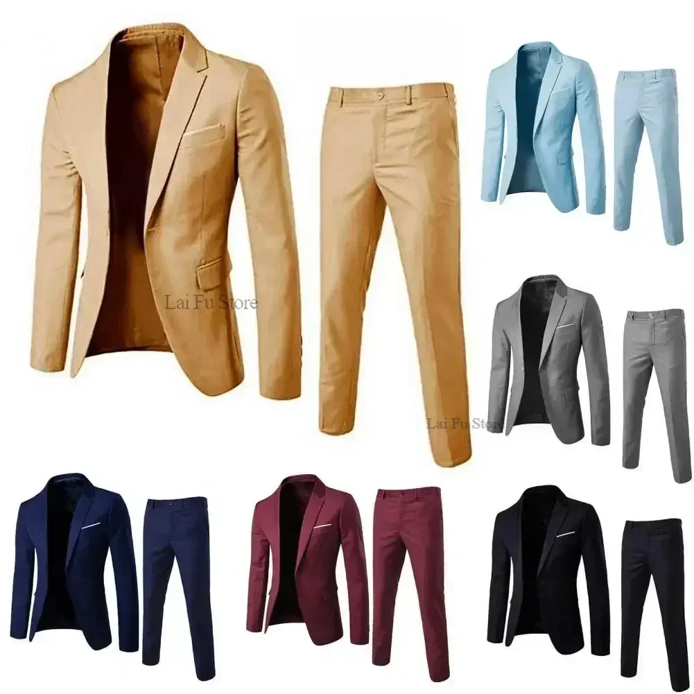 1 Set Stylish Men Suit Anti Deformation Business Suit Slim Fit One Button Pockets Suit Set  Wedding Wearing