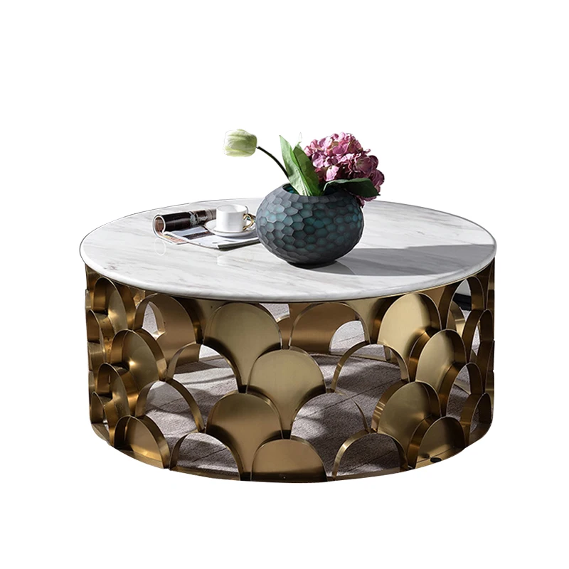 Finish Modern Fish Scale Stainless Steel Luxury Glass Coffee Table From China