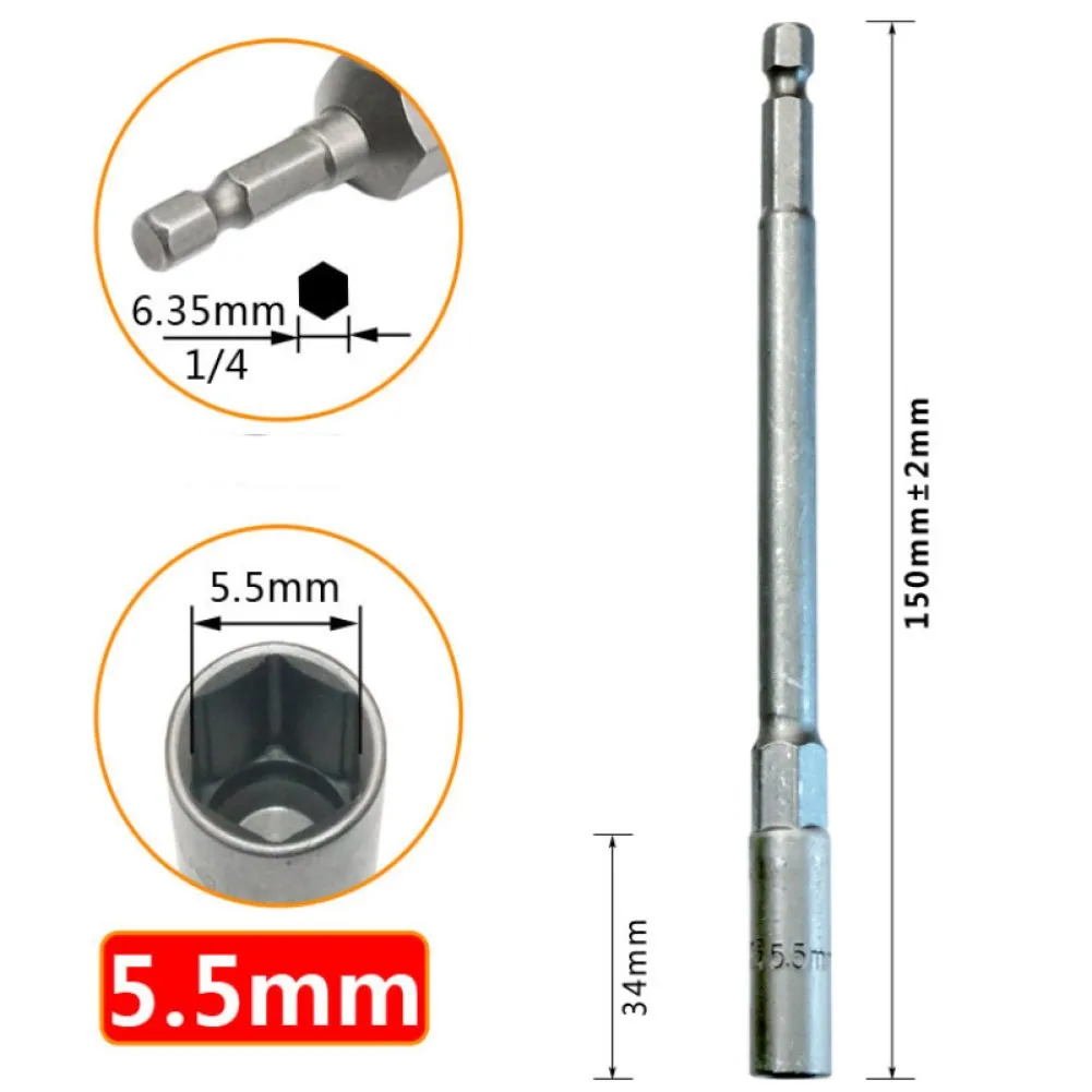 150mm Hex Socket Sleeve Bit Nut Driver Impact Drill  Screwdriver Bits Adapter Socket Wrench Extension Sleeve