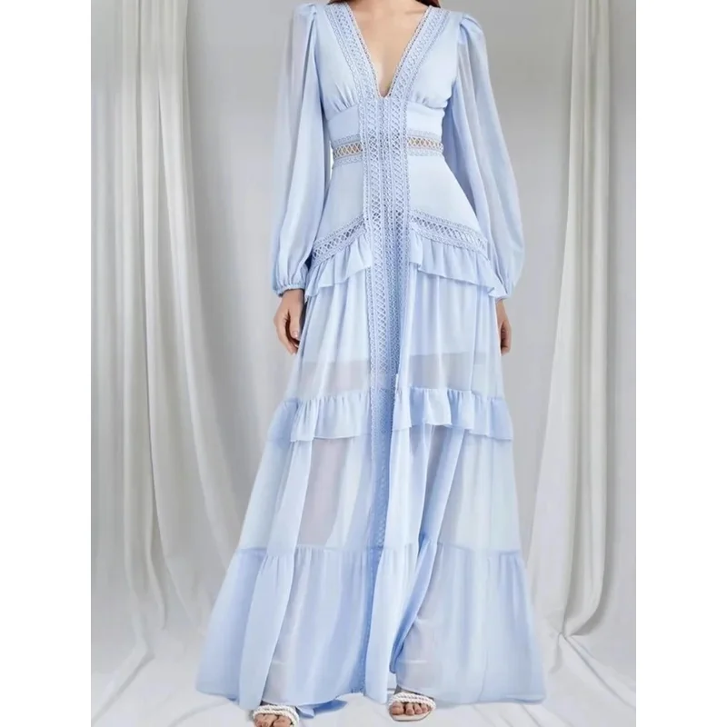 women-v-neck-lantern-sleeve-solid-ruffles-patchwork-long-maxi-dress-summer-spring-beach-holiday-party-street-vestidos-sexy-dress