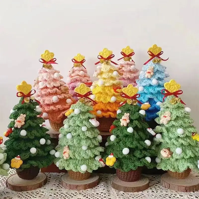 

Hand Knit Christmas Trees Needlework Crochet DIY Material Kit Creative Hook Knitting Yarn Christmas 's Day Home Decor Warm Gifts