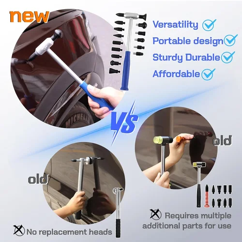 Imagen 2 del producto Martillo eliminador de abolladuras automático PDR con 15 cabezales, martillo de reparación de abolladuras de coche sin pintura, reparación de abolladuras de carrocería moldeadora sin rastro para abolladuras de coche