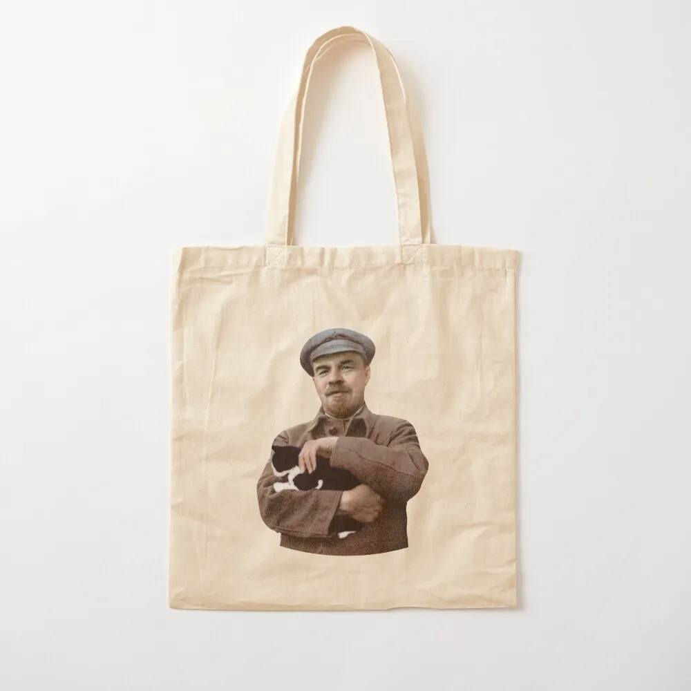 Lenin and a Black and White Cat Tote Bag woman shopping bag reusable shopping bags Woman shopper bag Canvas Tote