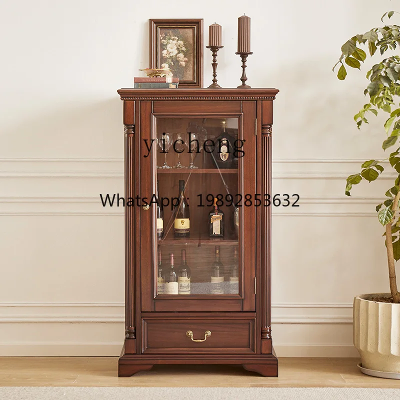 XX solid wood wine cabinet black walnut all solid wood single door glass door display cabinet multi-function