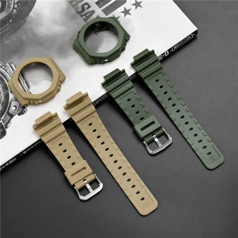 المطاط حزام ساعة اليد الحافة ل كاسيو G-SHOCK GA-2100 GA-2110 الراتنج حزام (استيك) ساعة الرجال الرياضة مقاوم للماء تعديل عدة مع أدوات