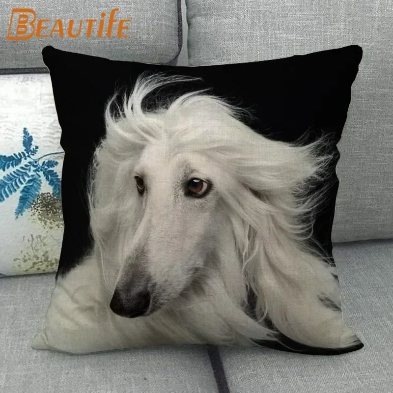 Custom Afghan Hound Pillowcase Cartoon Girl Wedding Decorative Cotton Linen Pillow Case For Home Pillow Cover 45X45cm One Side