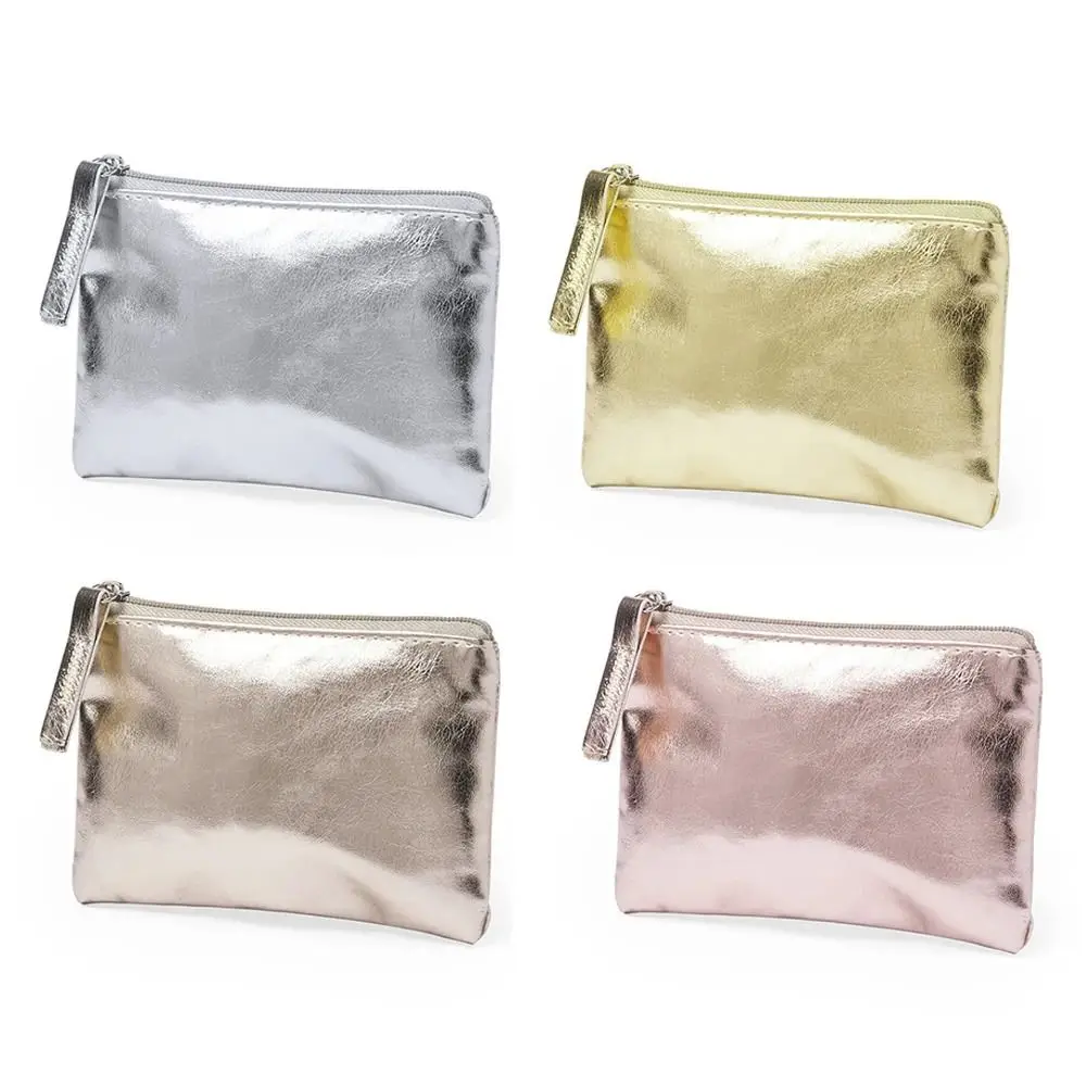 Bolsa de cosméticos de PU brillante, monedero Retro, estilo coreano, bolsa de artículos pequeños, monedero de Color sólido, monedero con cremallera para exteriores