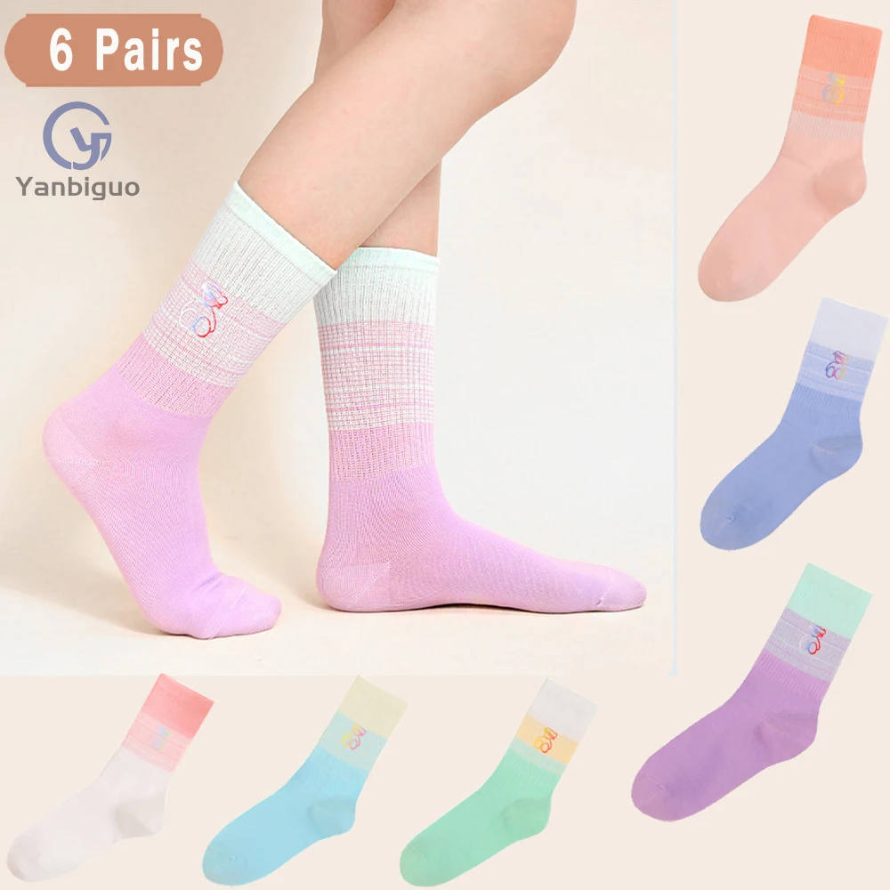 Women's sport socks mid-barrel gradient color street tide pile socks,antibacterial socks Hiking Athletic Running Socks（6 pairs)