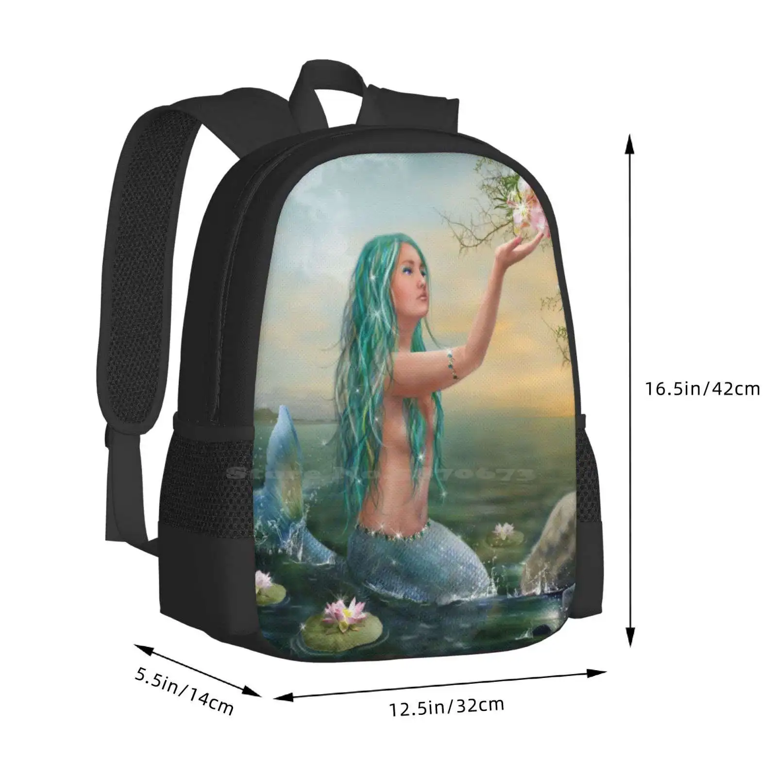 Bolsa Escolar de sirena marina, mochila de gran capacidad para portátil, Aqua Marine, Beautiful Fantasy Hibiscus Lotus, Marine Mermaid Teal Water