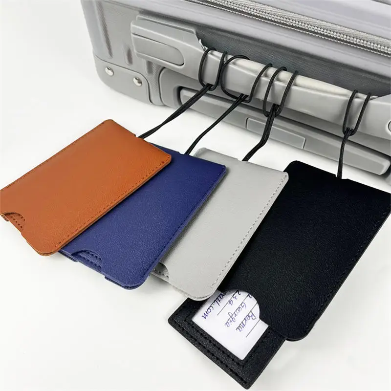 Multi-color Hidden Pull-out Double PU Leather Luggage Tag With Lanyard Portable Paper Card Luggage Tag Suitcase Essentials