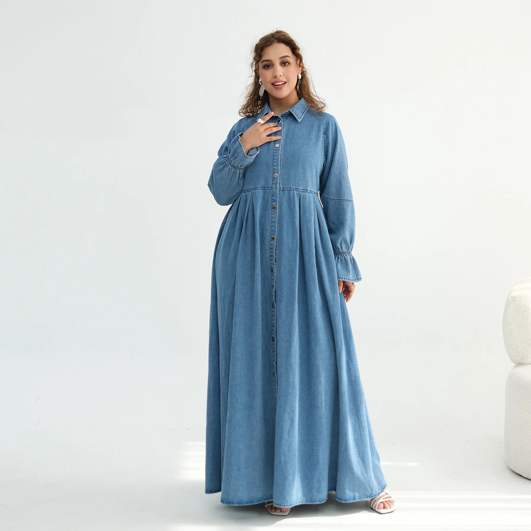 

Eid Abaya Women Denim Dress Button Kaftan Jalabiya Party Muslim Dubai Vestidos Largo Ramadan Morocco Caftan Long Robe Abaya 2026
