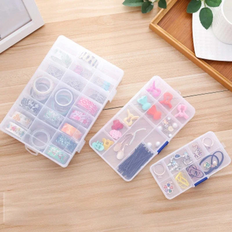 Portable Transparent 10/15/24 Grids Plastic Clear Organizer with Cover Box for Jewelry Earrings Screw Nail Storage Box