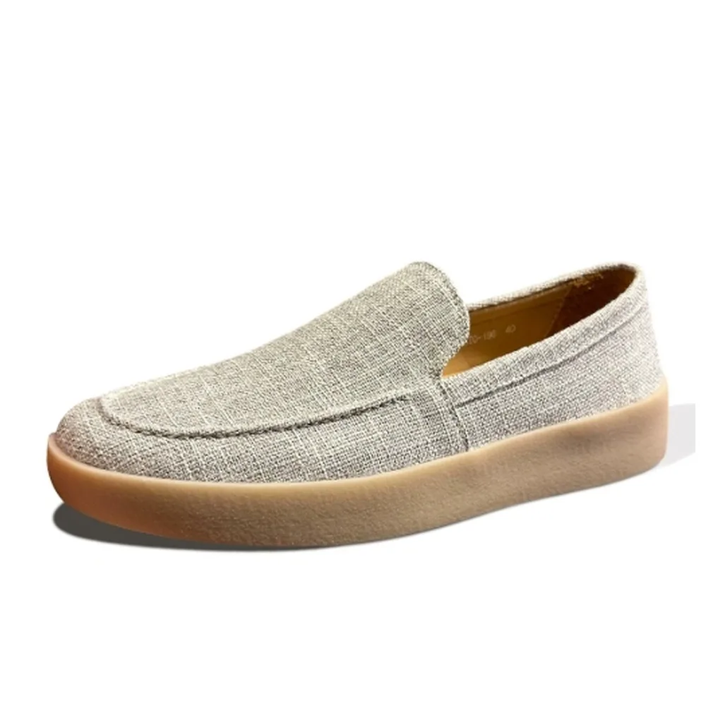Men's Linen Slip‑on Loafers Casual Shoes Soft Gum Rubber Sole, Lightweight Summer Daily Walking Commute Shoes