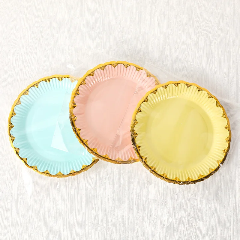 10pcs 7 inch bronzing lace paper plate disposable plate party scene decoration cake display solid color paper plate wholesale