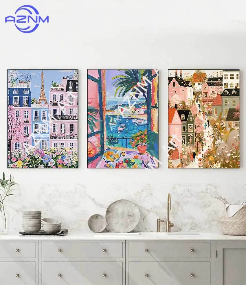 Póster de estilo minimalista, perfecto para decoración de paredes de sala de estar o dormitorio, 1 pieza de arte en lienzo de paisaje urbano vibrante, moderno