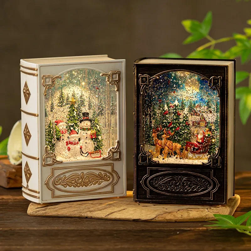 for Christmas Lantern Gift Book Night Light Old Man Music Box Decoration Snow Globe Crystal Ball Miniature Model Home Decor