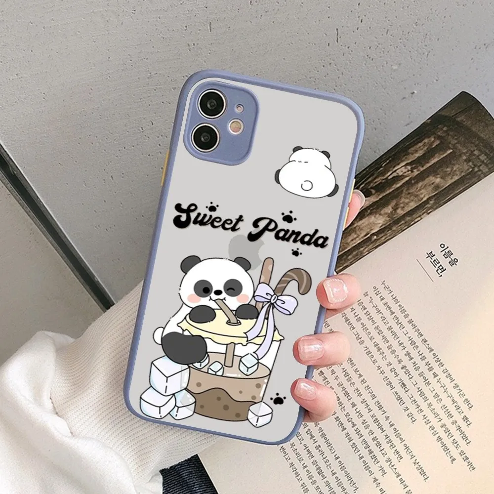 Cute Kawaii Panda Mousepad for iPhone 14 11 12 13 Mini Pro Max 8 7 Plus X XR XS MAX Translucent Matte Cover