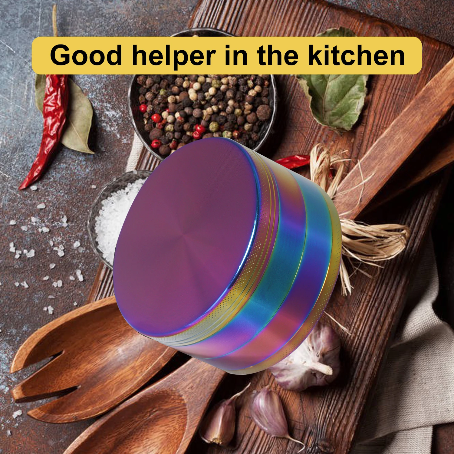 4 Layer Kitchen Spice Herb Grinder Portable Rainbow Aluminum Alloy Grinder With Storage Bag 3.0 Inch Colorful