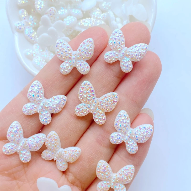 50Pcs New Cute Mini 14*15mm Shiny Butterfly Flat Back Resin Nail Enhancement Jewelry Craft Decoration Accessorie