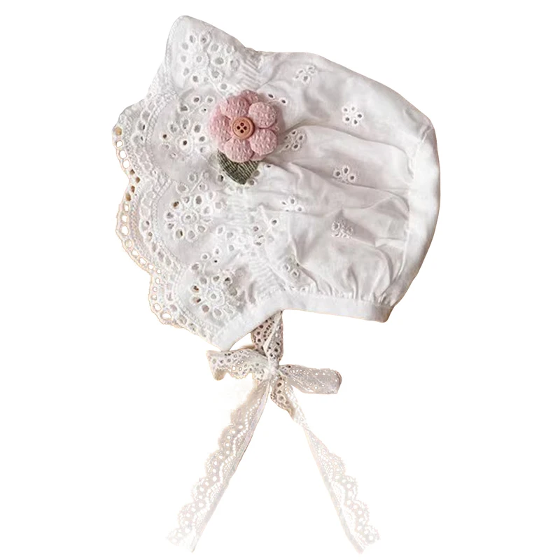 Baby Girls Spring Summer Bonnet Infant 3D Flower Decorated Lace Sun Protection Hat