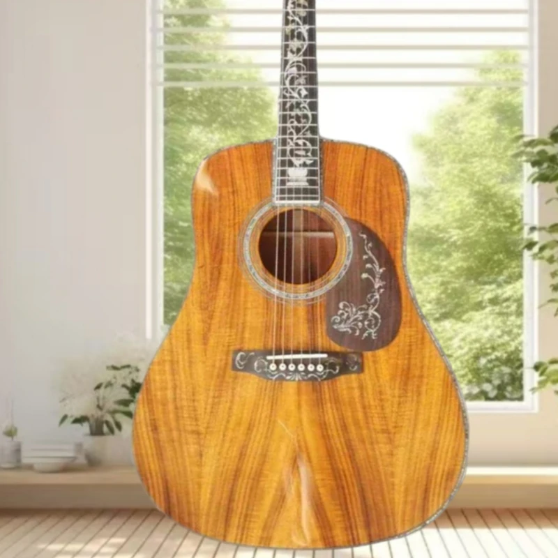 41 Inch D45 Acoustic Guitar Solid Top Acacia Body Brown Mellow Bass Dynamic Sound Sufficient Suitable Beginner Free Shipping