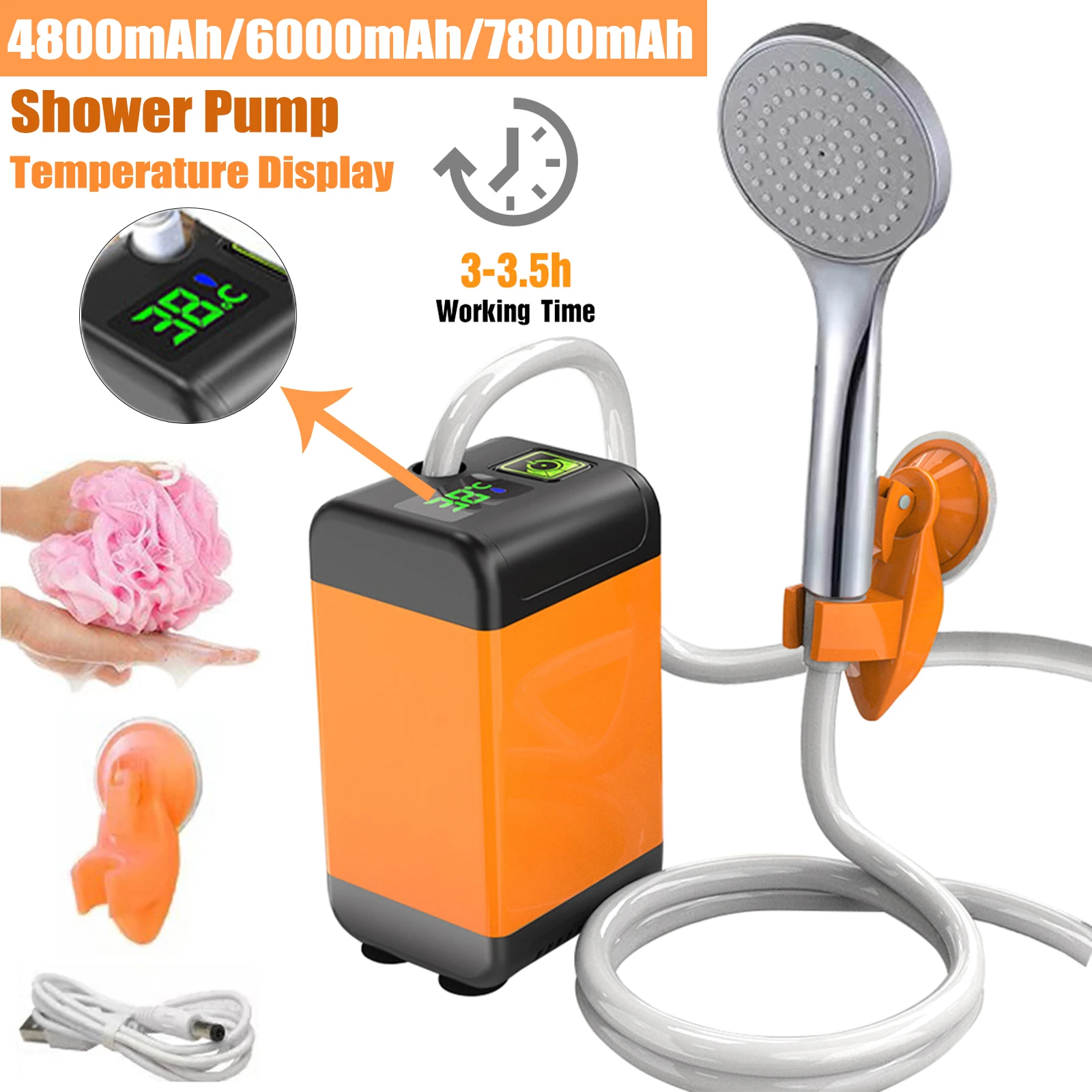 Przenośna pompka do prysznica elektrycznego na zewnątrz, ładowana przez USB, wodoodporna głowica prysznicowa zraszacza do podlewania zwierząt na kempingu i podróży