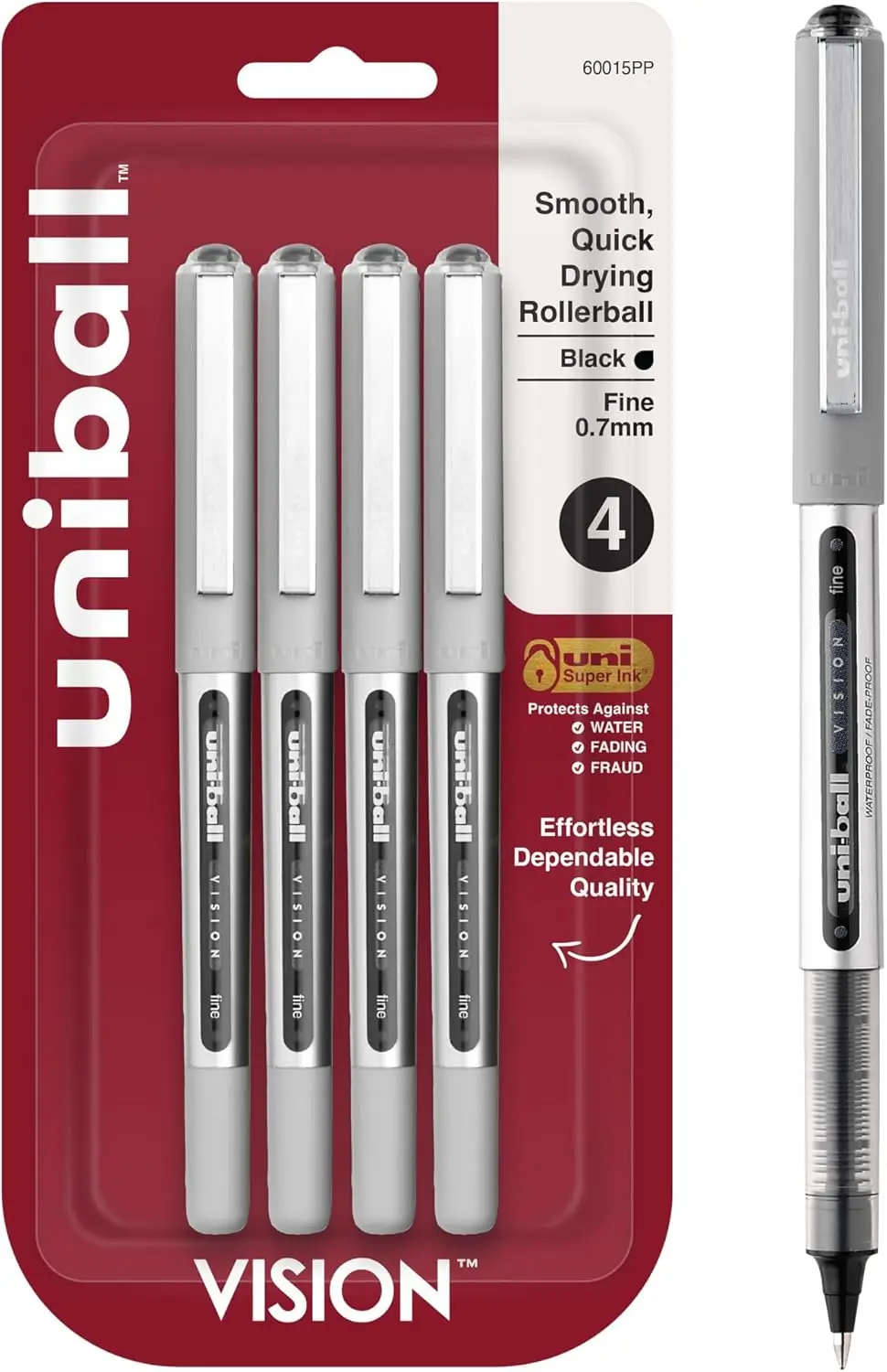 

Fine Point Roller Ball Pens, Black Ink, Smooth Writing, Pack of 4