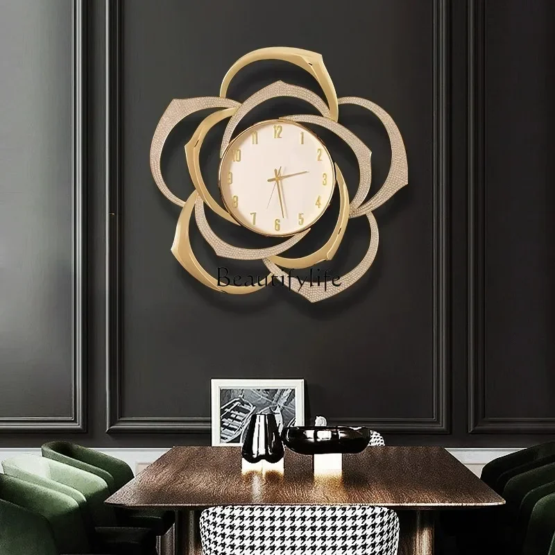 

146European light luxury leather entrance decoration wall clock household living room hotel lobby wall clock