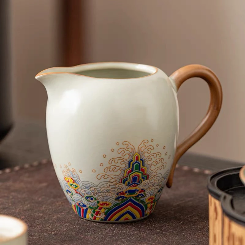 Ceramic Gongfu Tea Set with Ceramic Handle Anti-Scalding Single Tea Sea Home Use Pouring Device Even Cup Mi Yellow Nv Yuan