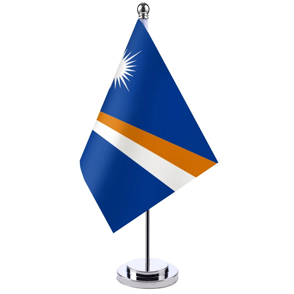 14x21cm Office Desk Flag Of Marshall Islands Banner Boardroom Table Stand Pole The National Flag Set Meeting Room Decoration