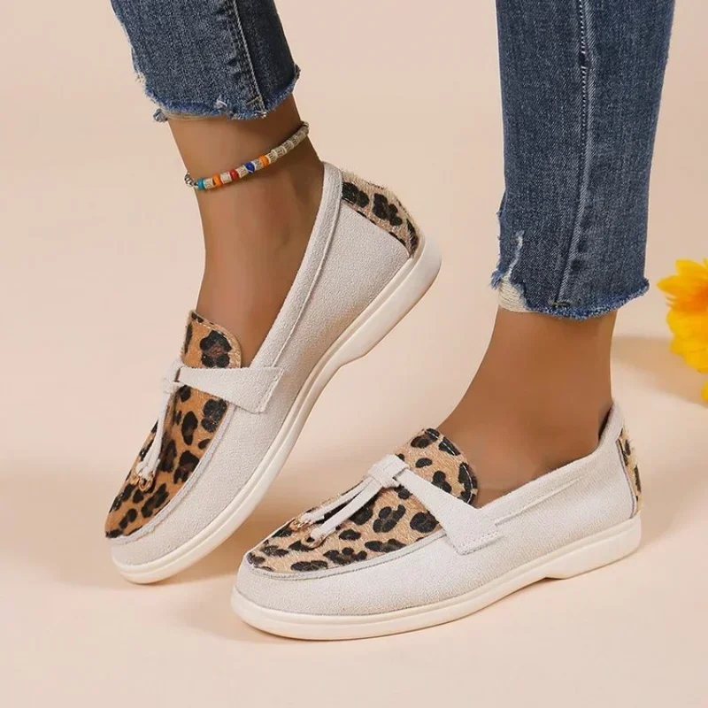 Dames Luipaard Splicing Sneakers Platte Casual Schoenen Merk Slip On Instappers Gevulkaniseerde Schoenen Wandelen Enkele Schoenen Chaussure Femme