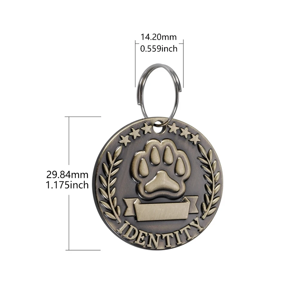 Etiqueta de identificación de mascotas grabada personalizable para perro y gato, placa de identificación de bronce, personalizada, antipérdida,