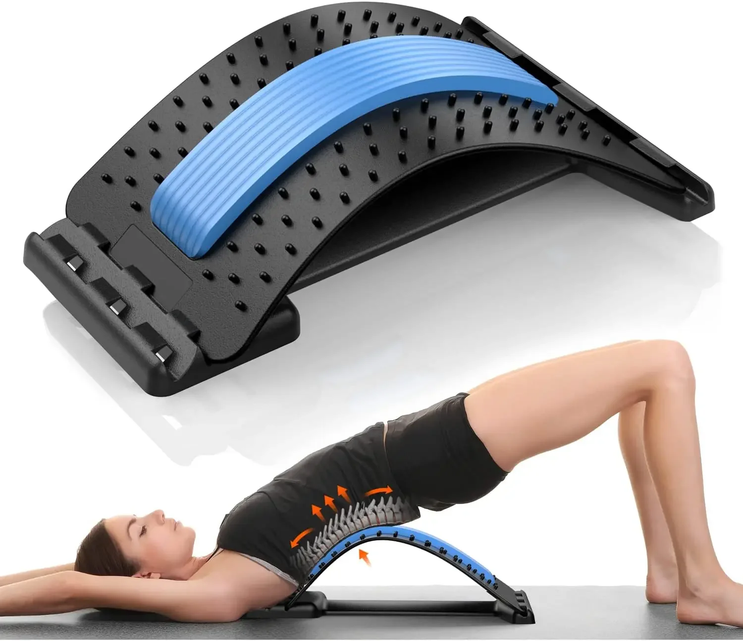 Four Level Adjustable Massager with Back Stretcher Waist and Neck Support Plate Yoga Exercise aid Tool in Blue and Purple